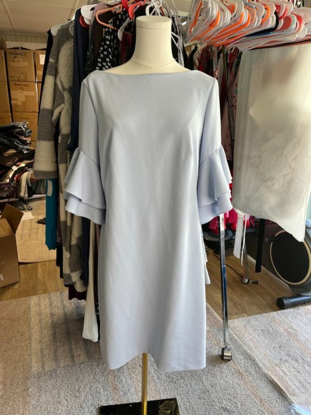 Lauren Ralph Lauren Light Blue Tiered Sleeve Sheath Dress Size 8 - Picture 4 of 7